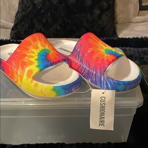 Vibrant Red and Blue Tie-Dye Sandals with Thick Sole